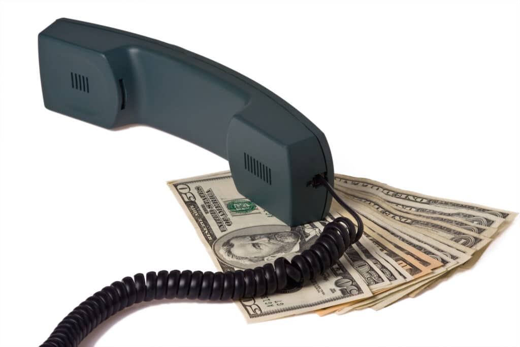 telephone receiver and money